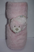 Pale Pink Teddy With Night Cap Huggable Baby Blanket Combo : - Set includes Plush Animal and Plush Animal Blanket