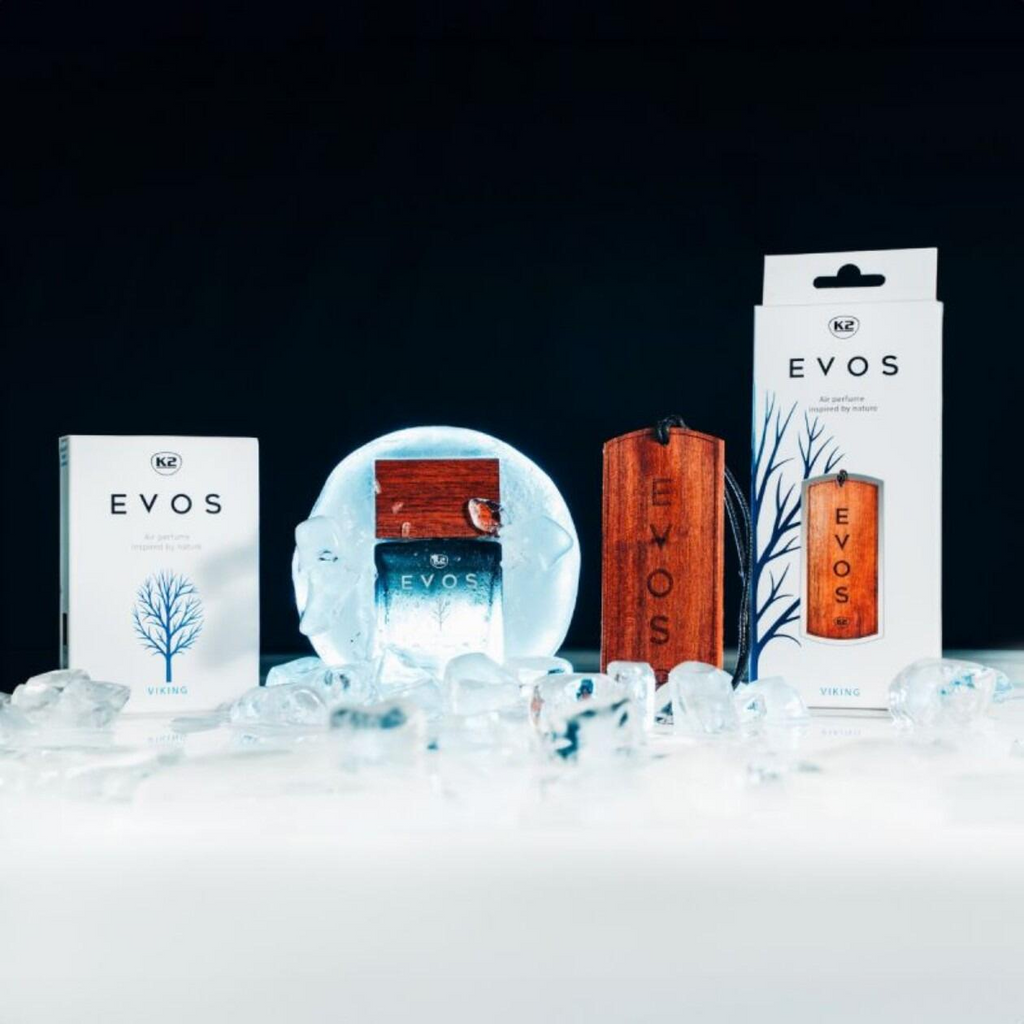 K2 EVOS VIKING Fresh Citrus & Musk Car Air Freshener Set - Wooden Hanger & Perfume