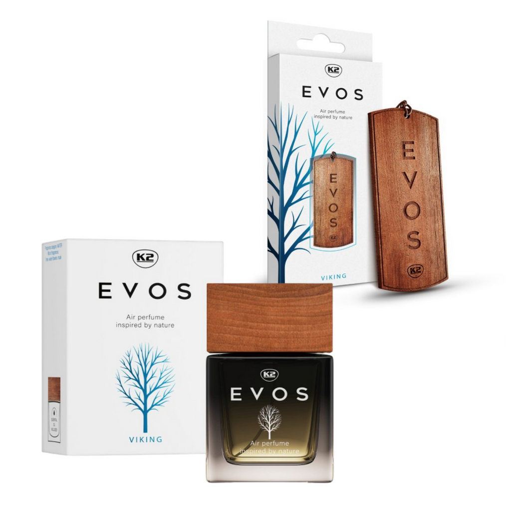 K2 EVOS VIKING Fresh Citrus & Musk Car Air Freshener Set - Wooden Hanger & Perfume