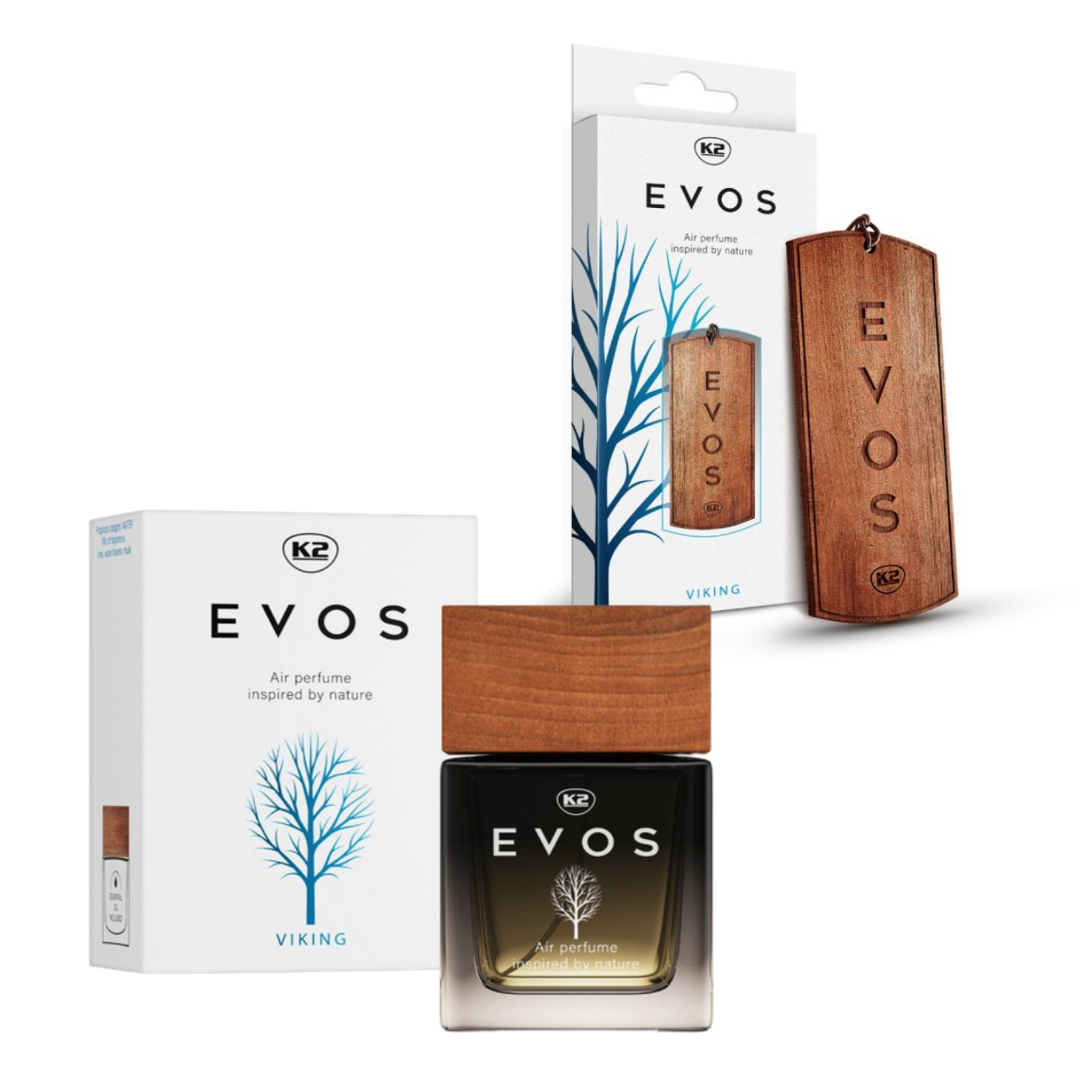 K2 EVOS VIKING Fresh Citrus & Musk Car Air Freshener Set - Wooden Hanger & Perfume