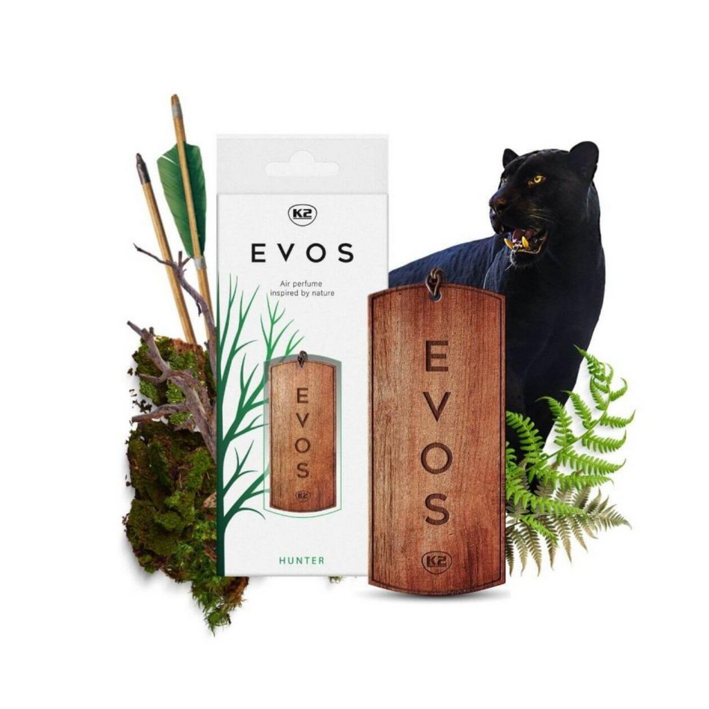 K2 EVOS HUNTER Wooden Hanger Car Air Freshener - Bergamot, Geranium, and Moss