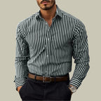 Ins Stripe Printed Long Sleeve Shirt Men Fashion Casual Lapel Button Top Clothing