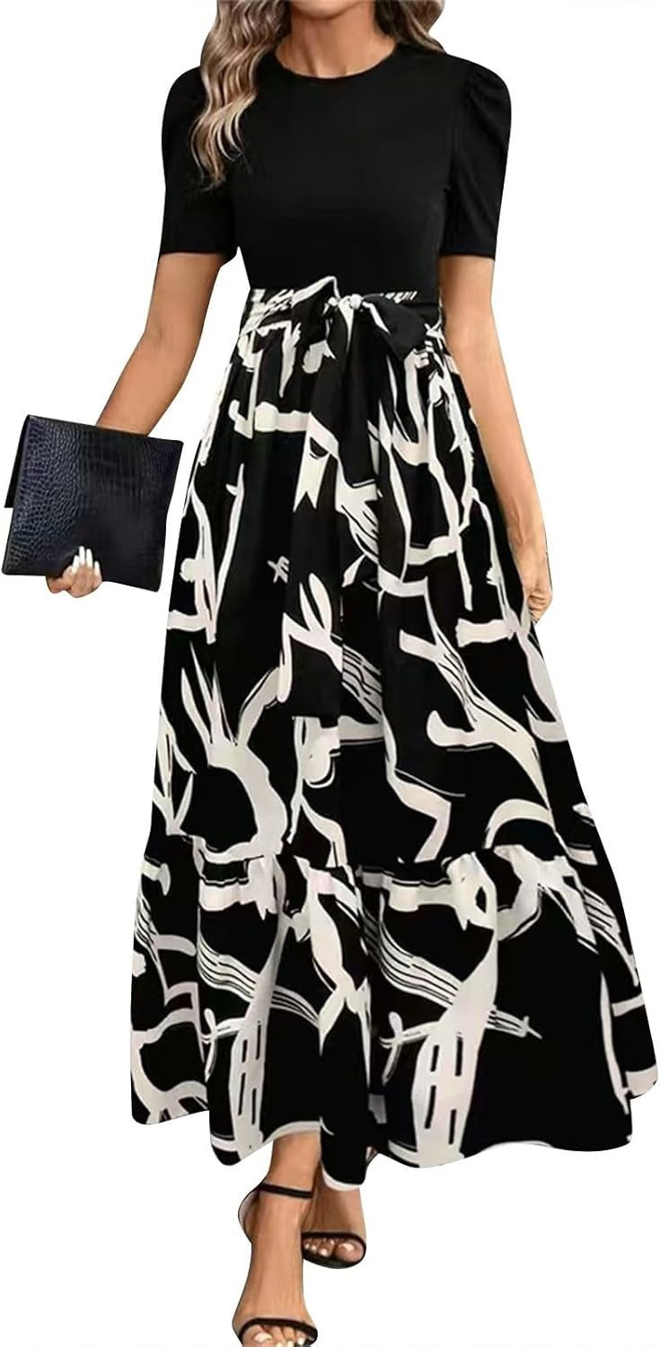 Floral Print Round Neck Exotic Vacation Style Elegant Dress