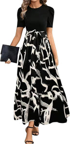 Floral Print Round Neck Exotic Vacation Style Elegant Dress