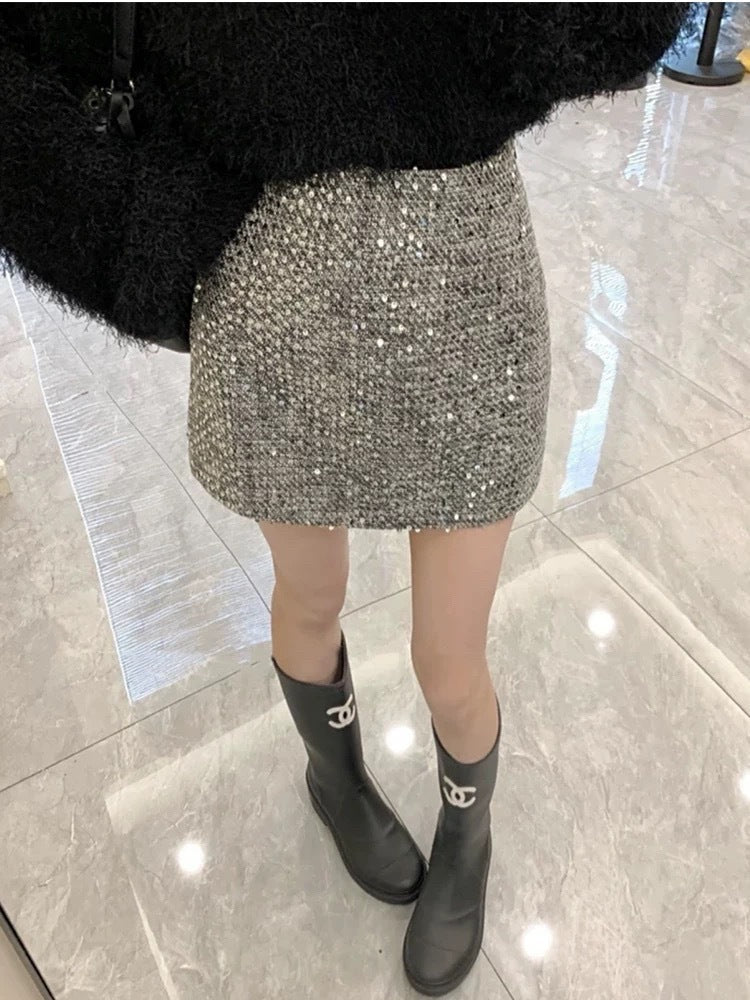 Women's Fashionable Beaded High-Waisted Sheath Skirt