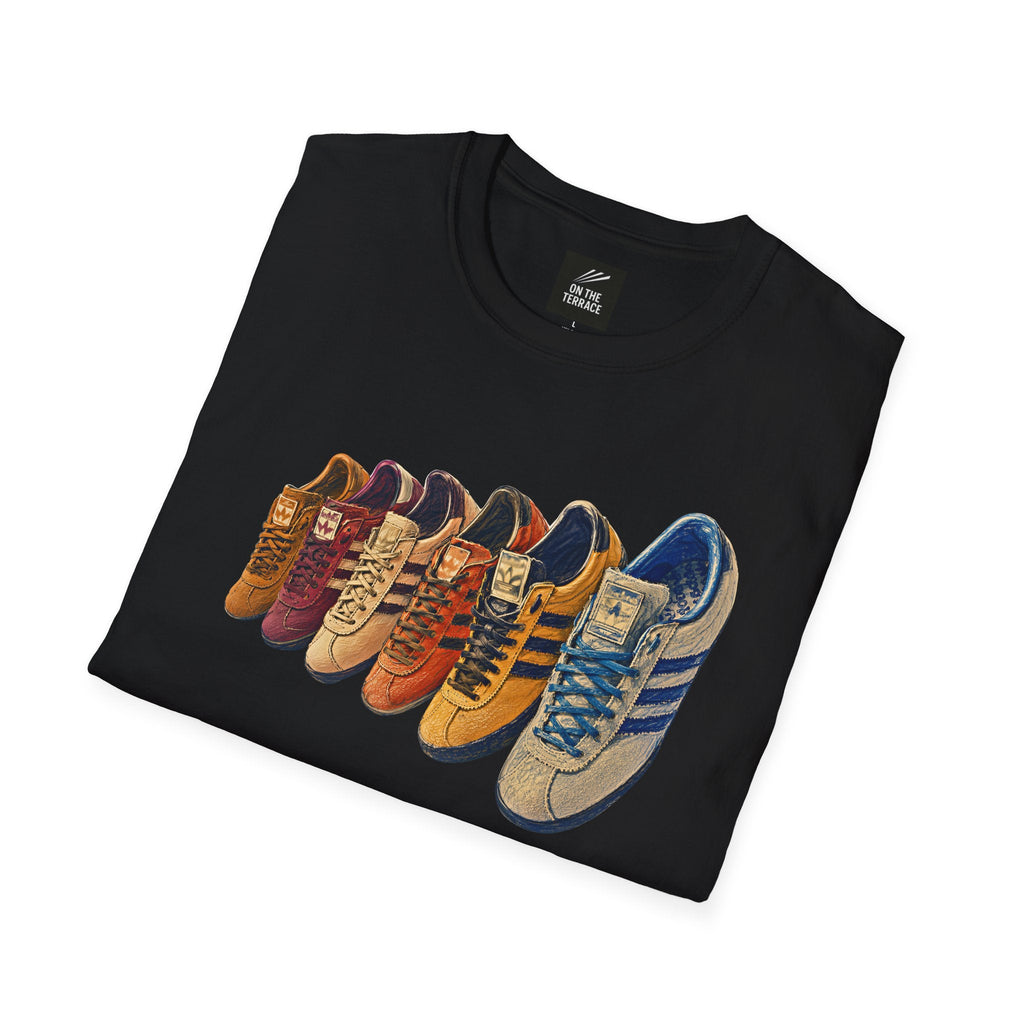 Black Multi Retro Sneaker Graphic T-Shirt - Vintage Trainer Collection Streetwear Tee