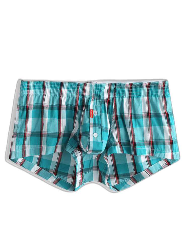 Mens Plaid Front Pouch Boxer Shorts