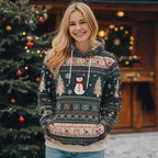 Christmas Tree, Snowman, And Snowflake Printed Women's Hoodie