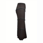 Womens Solid-Color Multi-Layer Patchwork Ruffle-Trim Knitted Fishtail Skirt