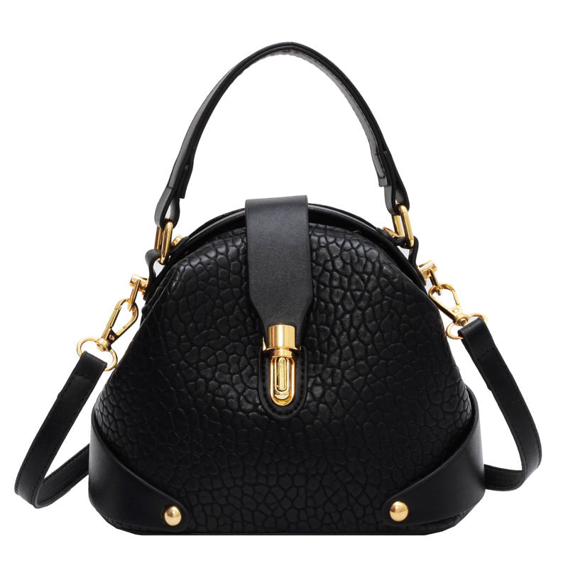 Women's Autumn And Winter Korean Retro Handbag Shoulder Lychee Pattern Small Round Bag