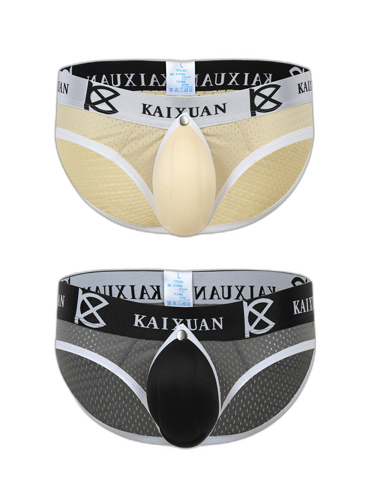 2 Pack Men's Sexy Mesh Front Opening Sponge Coaster Briefs