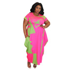 Women's Plus-Size Printed Crew-Neck Long Creative Dress