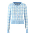 Women's Round Neck Plaid Knitted Cardigan Short Slim-fit Small Coat