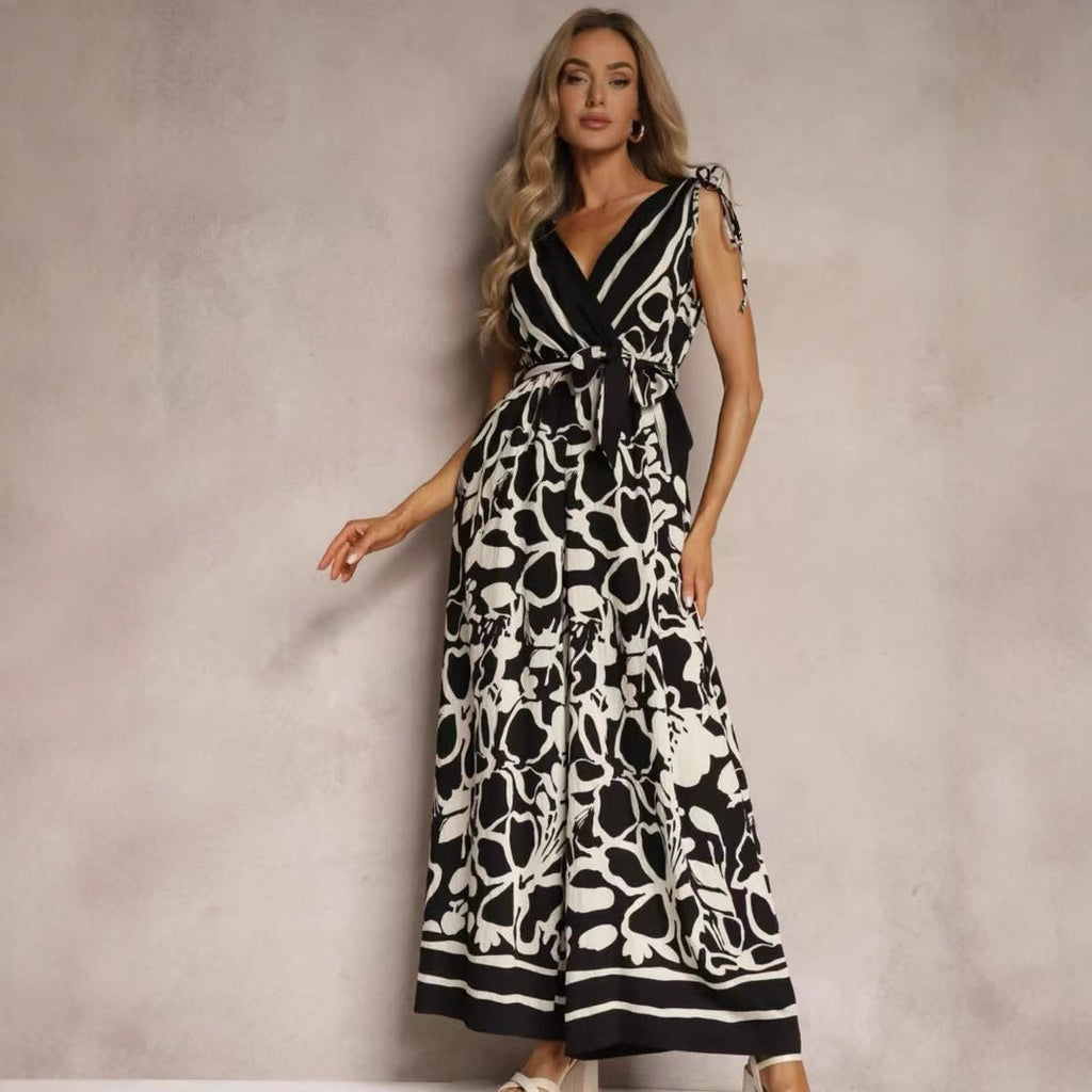 Women's Fashionable Casual V-Neck Printed Sleeveless Jumpsuit