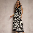Women's Fashionable Casual V-Neck Printed Sleeveless Jumpsuit
