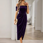 Solid Color Strapless Bodycon Long Dress Women's Dress