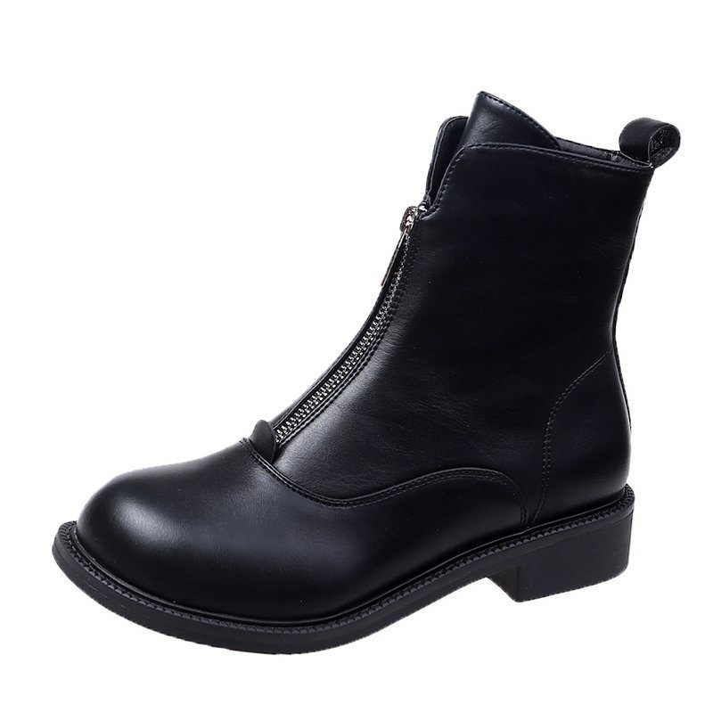 British style front zipper high heel ankle boots