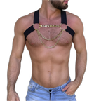 Elastic Chest Harness with Gold Chains