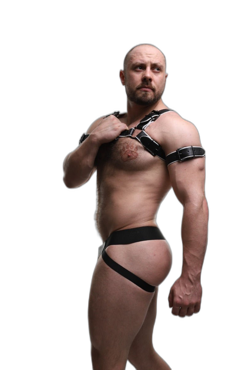 ruff GEAR Double Tone Leather Bulldog Harness White Black