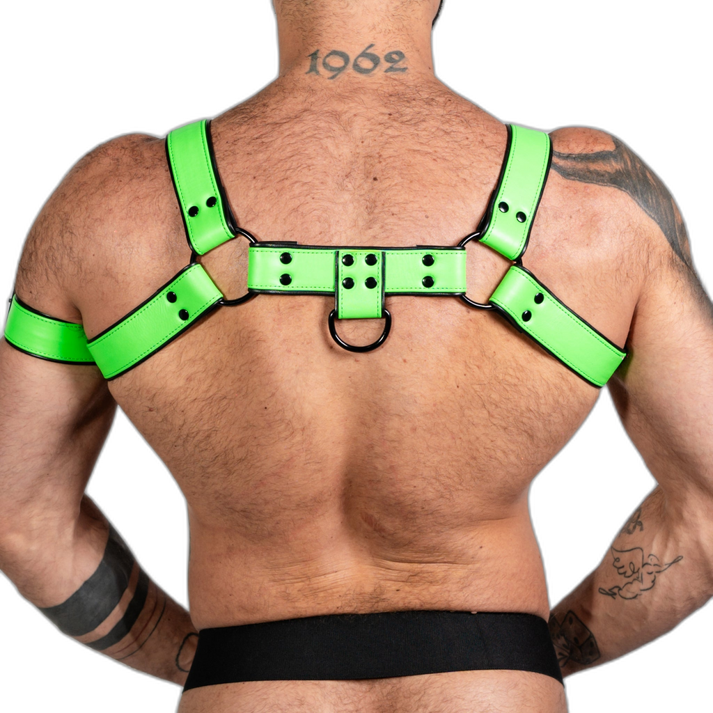ruff GEAR Bold Leather Bulldog Harness Neon Green