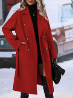 Lapel Double-breasted Trench Coat With Belt Winter Fashion Solid Color Long Jacket Outwear Women Clothing