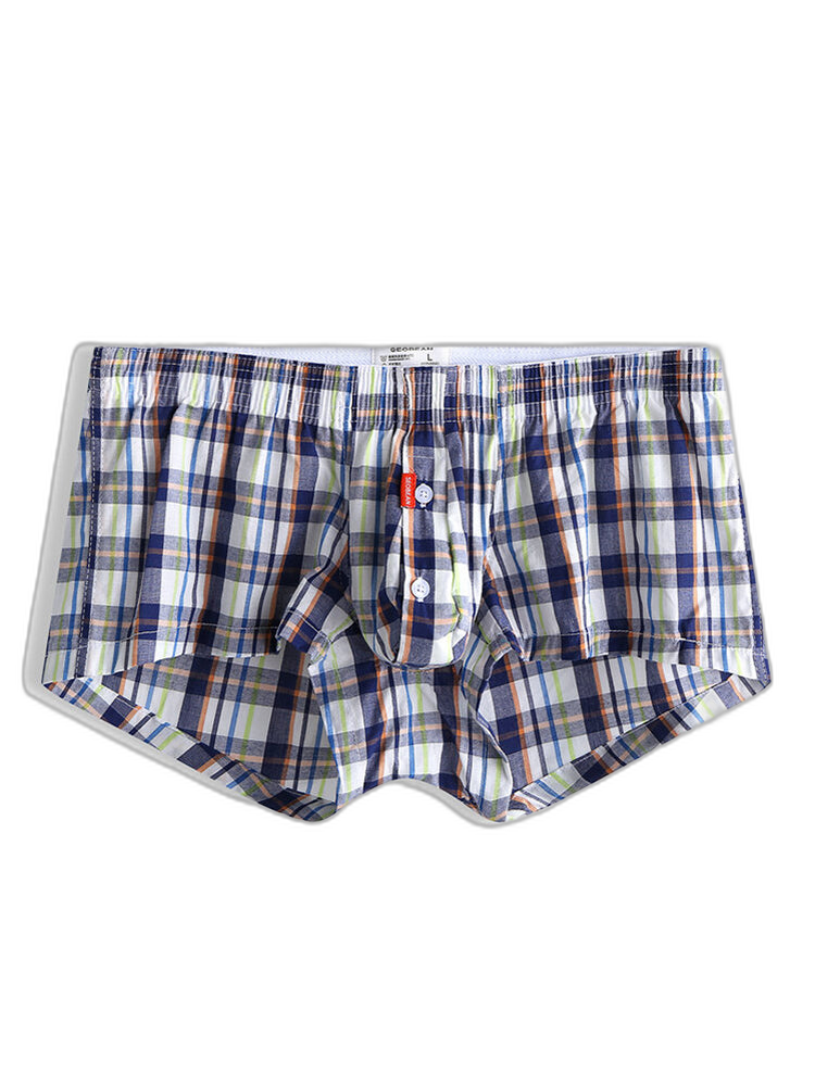 Mens Plaid Front Pouch Boxer Shorts