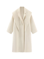 Double Breasted White Wool Coat For Women Autumn And Winter Double-sided Medium To Long Style