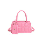 Candy Color Shoulder Bag With Small Wallet Fashion Grid Texture Totes Women Handbag