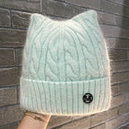 Cute Cat-ear Knitted Wool Warm Hat Versatile Face-slimming