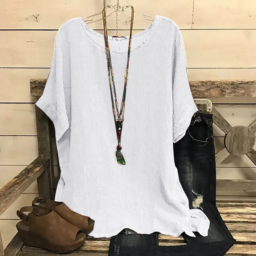 Women's Casual Loose-fitting Fashionable Solid-color Crew-neck Top