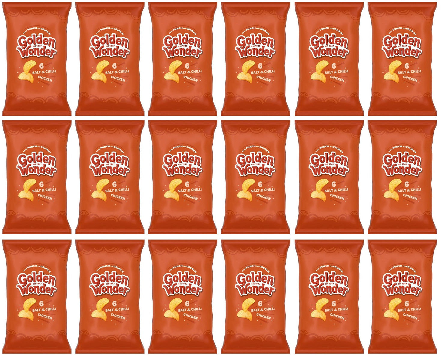 18 x Golden Wonder Salt & Chilli Chicken 6pk - 6X25GM