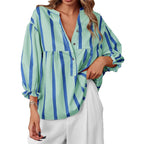 Women's Striped Puff Sleeve Pullover Top | Loose Fit Casual Shirt