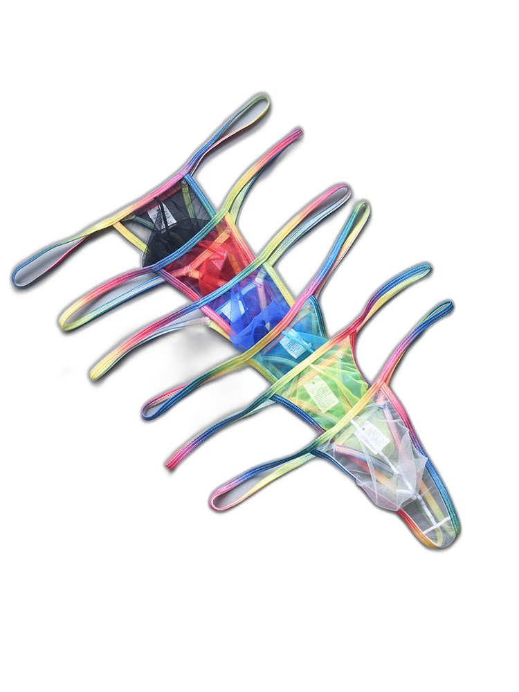 3-pack Men's Sexy Rainbow Transparent Convex Pouch Breathable Thong