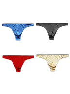 4 Pack Men's Seamless Ice Silk Sports Sexy Solid Color Thong & Strings