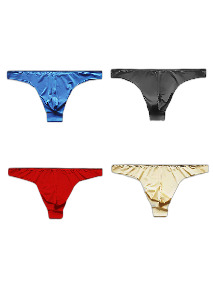 4 Pack Men's Seamless Ice Silk Sports Sexy Solid Color Thong & Strings