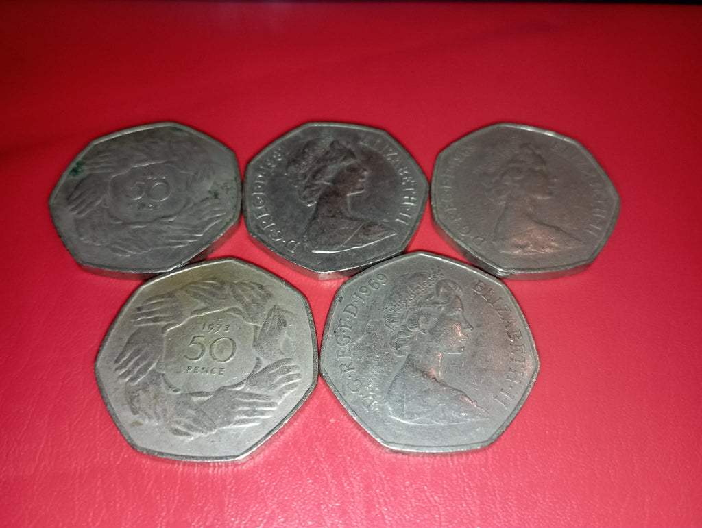 COIN : 5 OLD STYLE BRITISH 50P'S