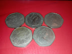 COIN : 5 OLD STYLE BRITISH 50P'S