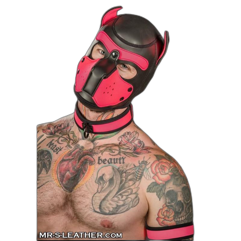 Mr S Leather NEOPRENE Puppy Hood | Black & Pink