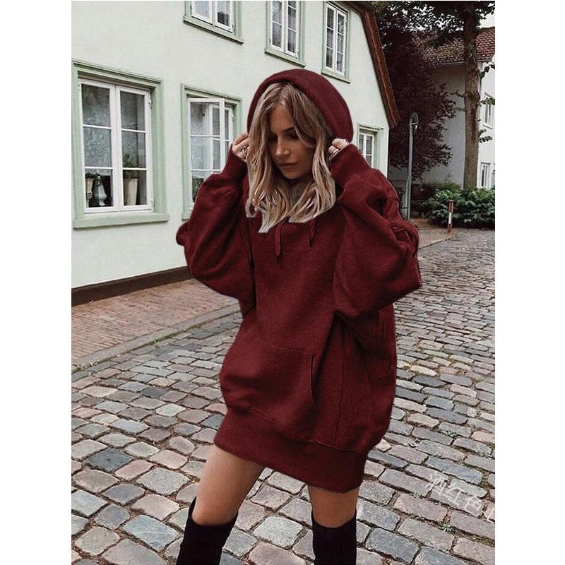 Women's hooded loose long sleeve thick sweater