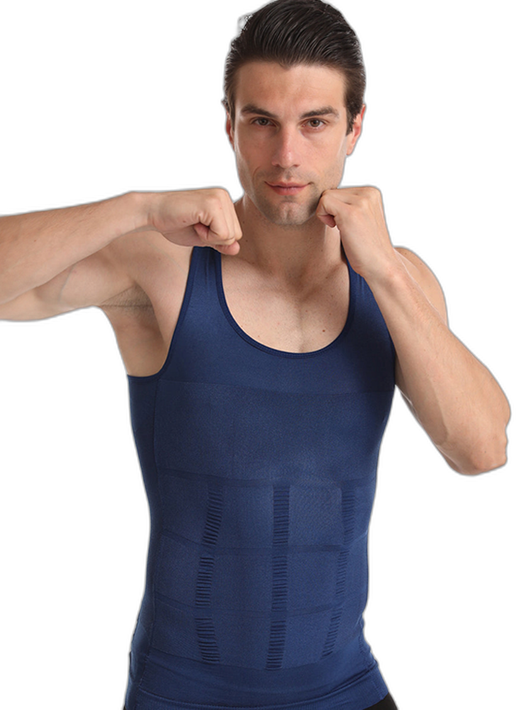 Mens Waist Body Shaper Vest T-Shirt Tank Tops