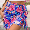 Blue Floral Print Lace-up High Waist Bodycon Mini Skirt