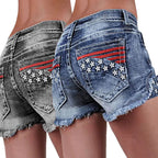 Stretchy Patchwork Embroidered Ripped Denim Shorts