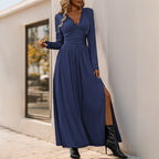 Women's Solid-Color V-Neck Elegant Lace Bodycon Split Dress
