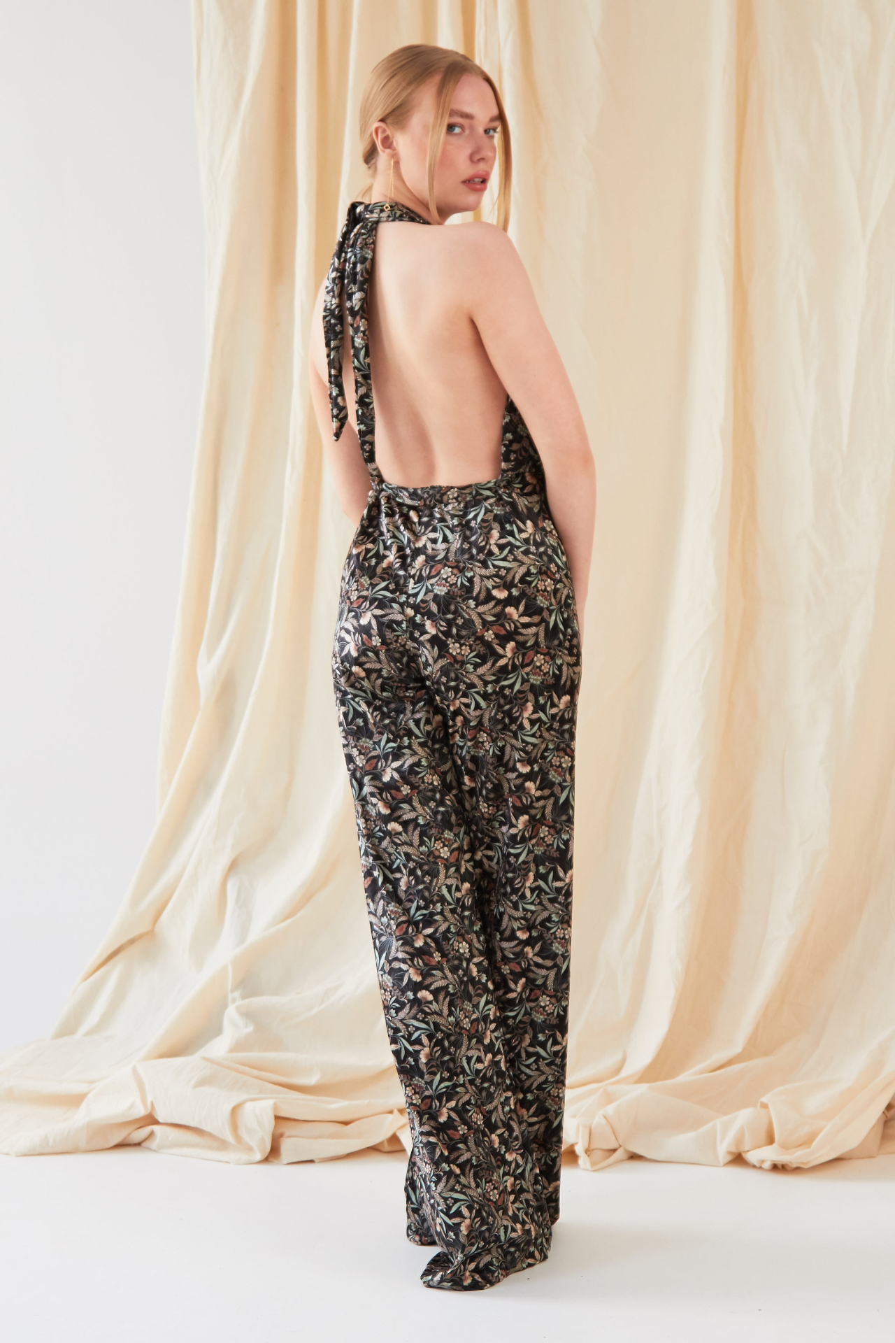Floral Velvet Backless Jumpsuit