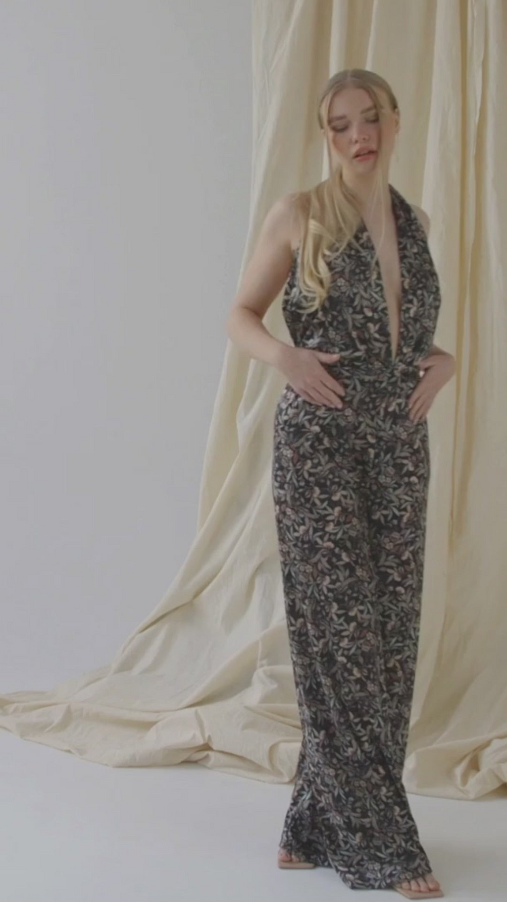 Floral Velvet Backless Jumpsuit