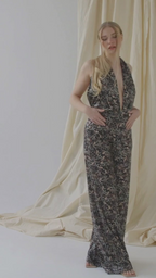 Floral Velvet Backless Jumpsuit