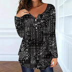 Loose-fit Buttoned V-neck Top Women's T-shirt