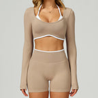 Seamless Color-blocking Yoga Set With Hollow Back And High-waist Fitness Wear