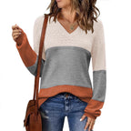 V-neck Hollow-out Pullover Knitted Rib Sweater