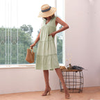 Women's Solid Color Sleeveless Cotton And Linen Dress